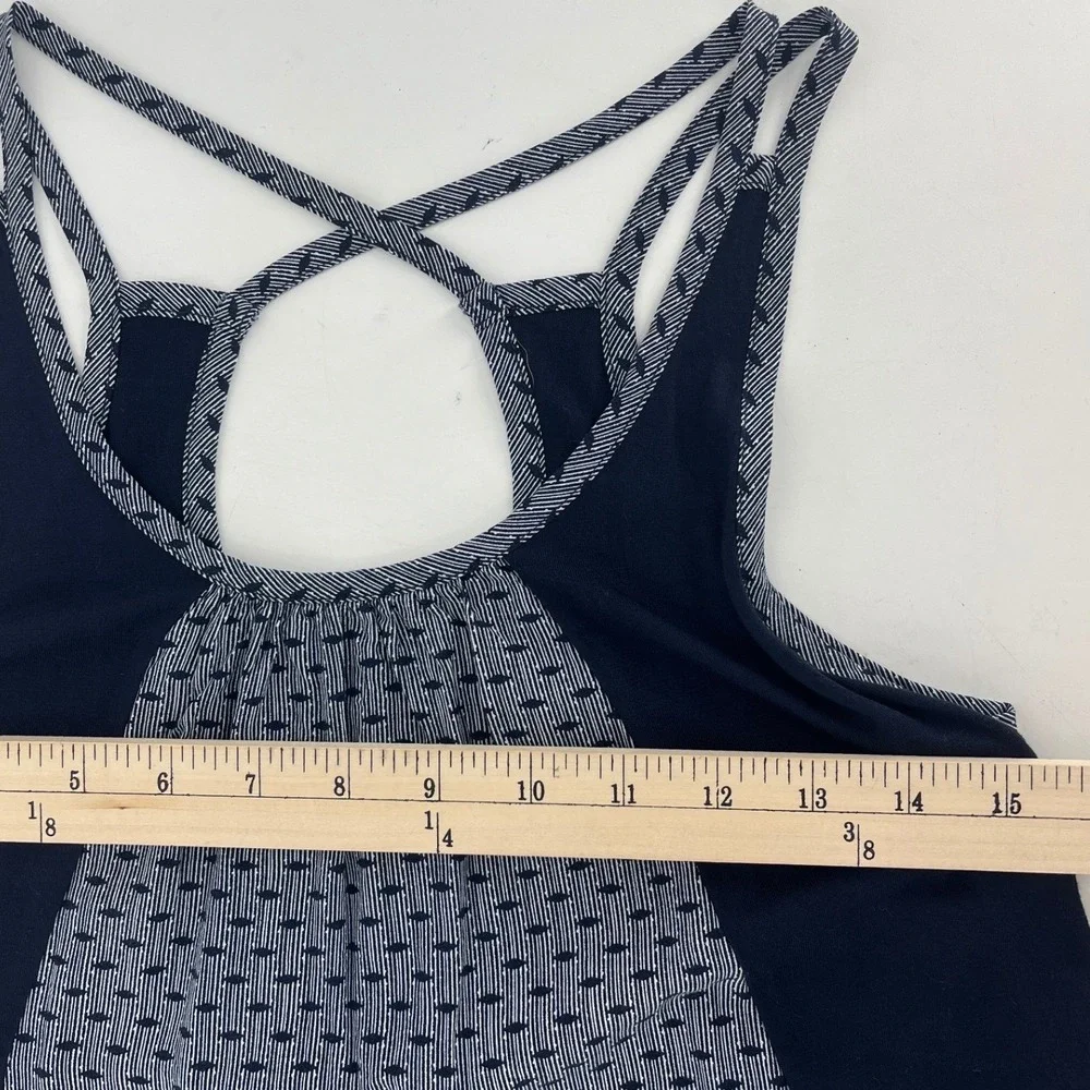Cabi Tank Top Womens‎ XS Navy Blue Excellent Mixed Media Strappy Keyhole 5202